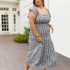 Dresses BuddyLove Clothing Label | Buddylove Brynn Ruffle Shoulder Midi Dress - Black Checker