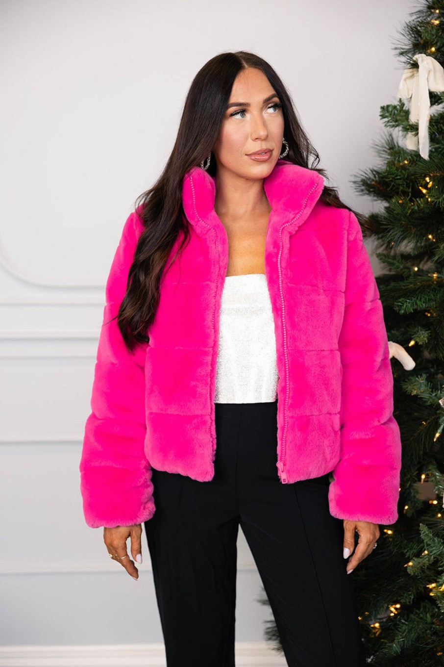 Outerwear BuddyLove Clothing Label | Buddylove Noella Faux Fur Jacket - Hot Pink