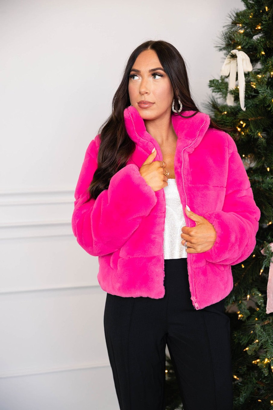 Outerwear BuddyLove Clothing Label | Buddylove Noella Faux Fur Jacket - Hot Pink