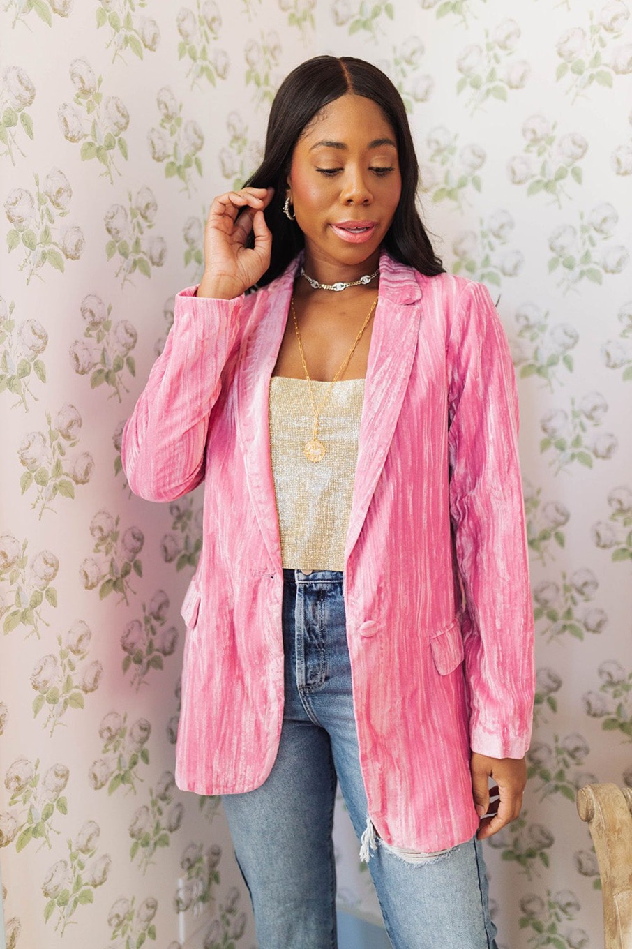 Outerwear BuddyLove Clothing Label | Buddylove Heff Crushed Velvet Blazer - Double Bubble