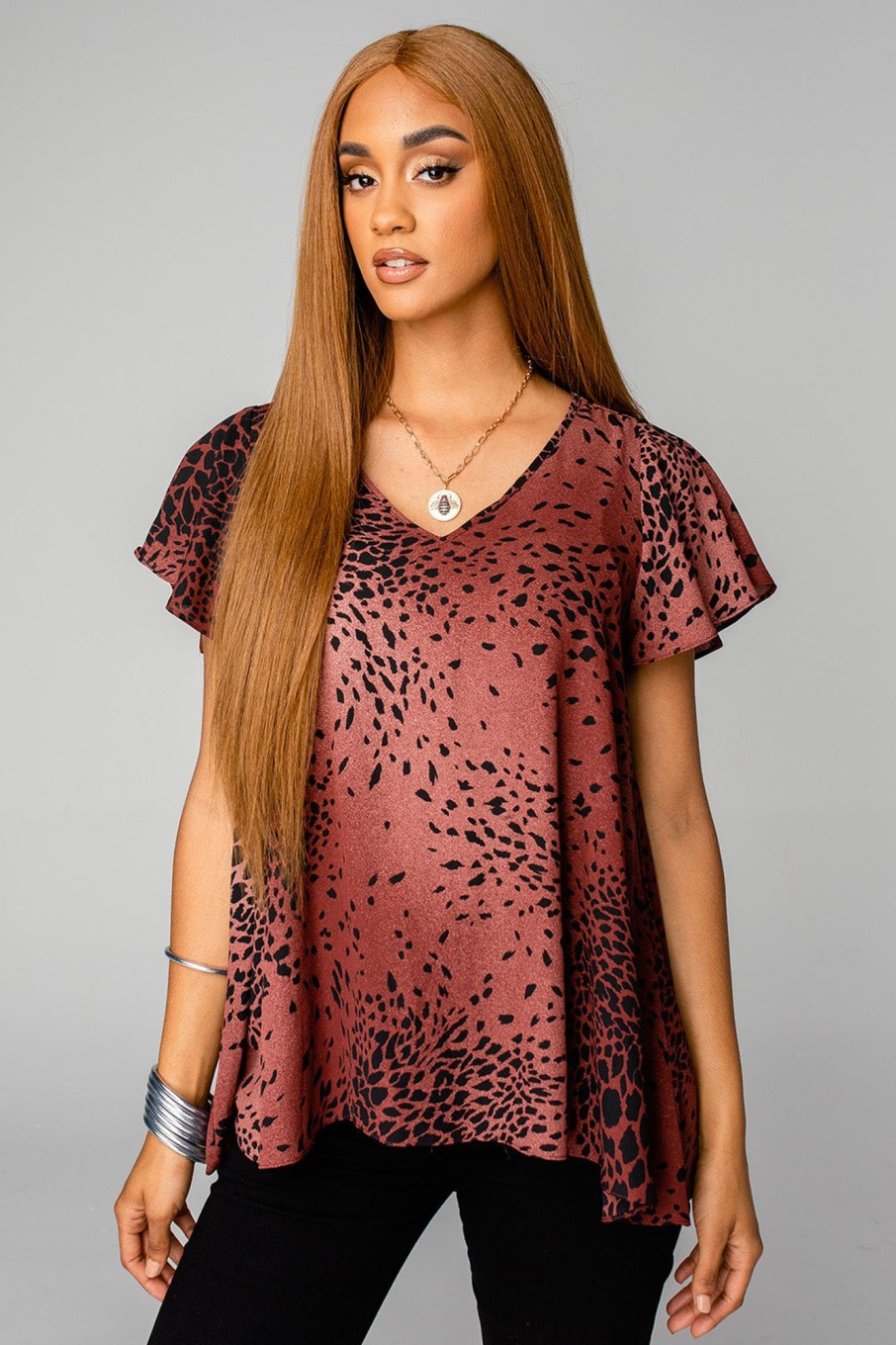 Tops BuddyLove Clothing Label | Buddylove Avril Flutter Sleeve V-Neck Top - Puma