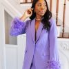 Blazers And Sets BuddyLove Clothing Label | Buddylove Elle Feather Trim Blazer - Purple