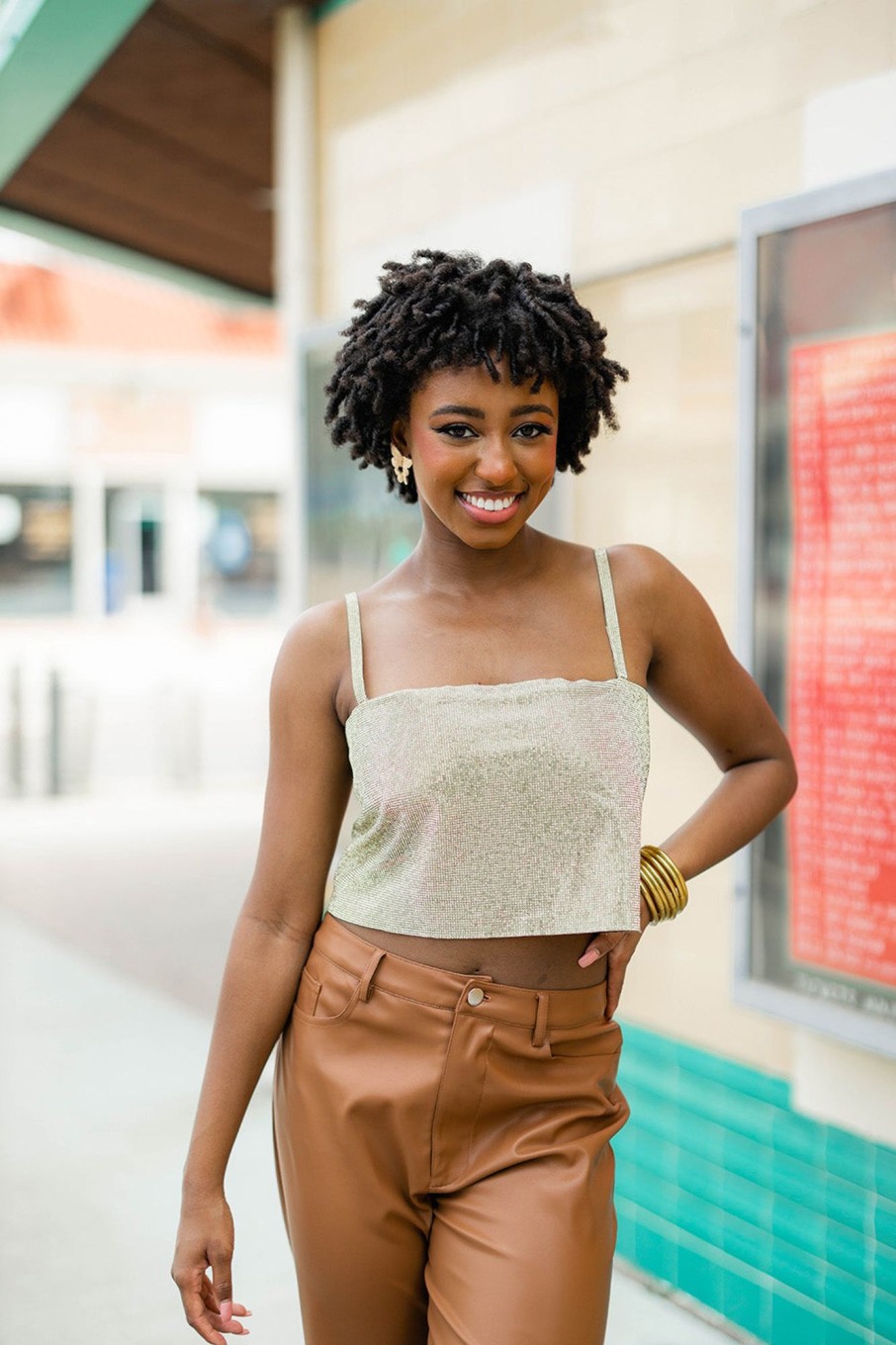 Tops BuddyLove Clothing Label | Buddylove Girly Girl Rhinestone Crop Top - Gold