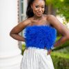 Tops BuddyLove Clothing Label | Buddylove Fancy Strapless Feather Crop Top - Royal Blue