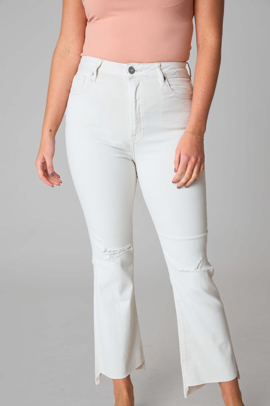 Bottoms Hidden | Happi High Rise Distressed Jean - Sea Salt