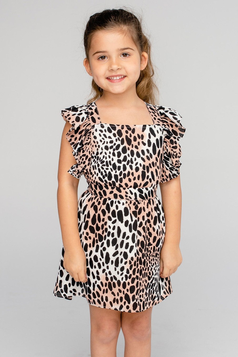 Family BuddyLove Clothing Label | Buddylove Shiloh Girl'S Flutter Sleeve Dress - Cheetah