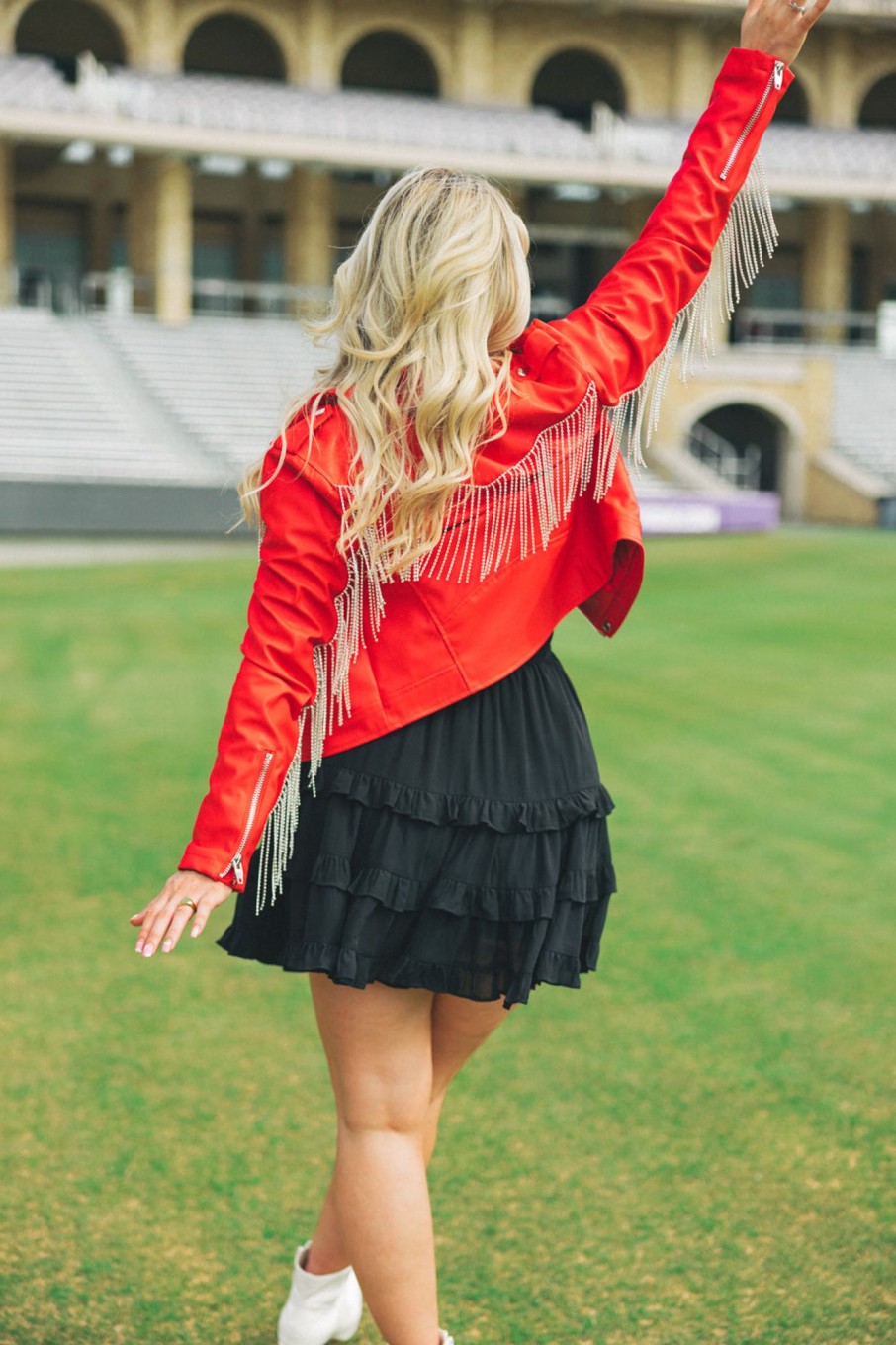 Outerwear BuddyLove Clothing Label | Buddylove Rife Crystal Fringe Vegan Leather Jacket - Red