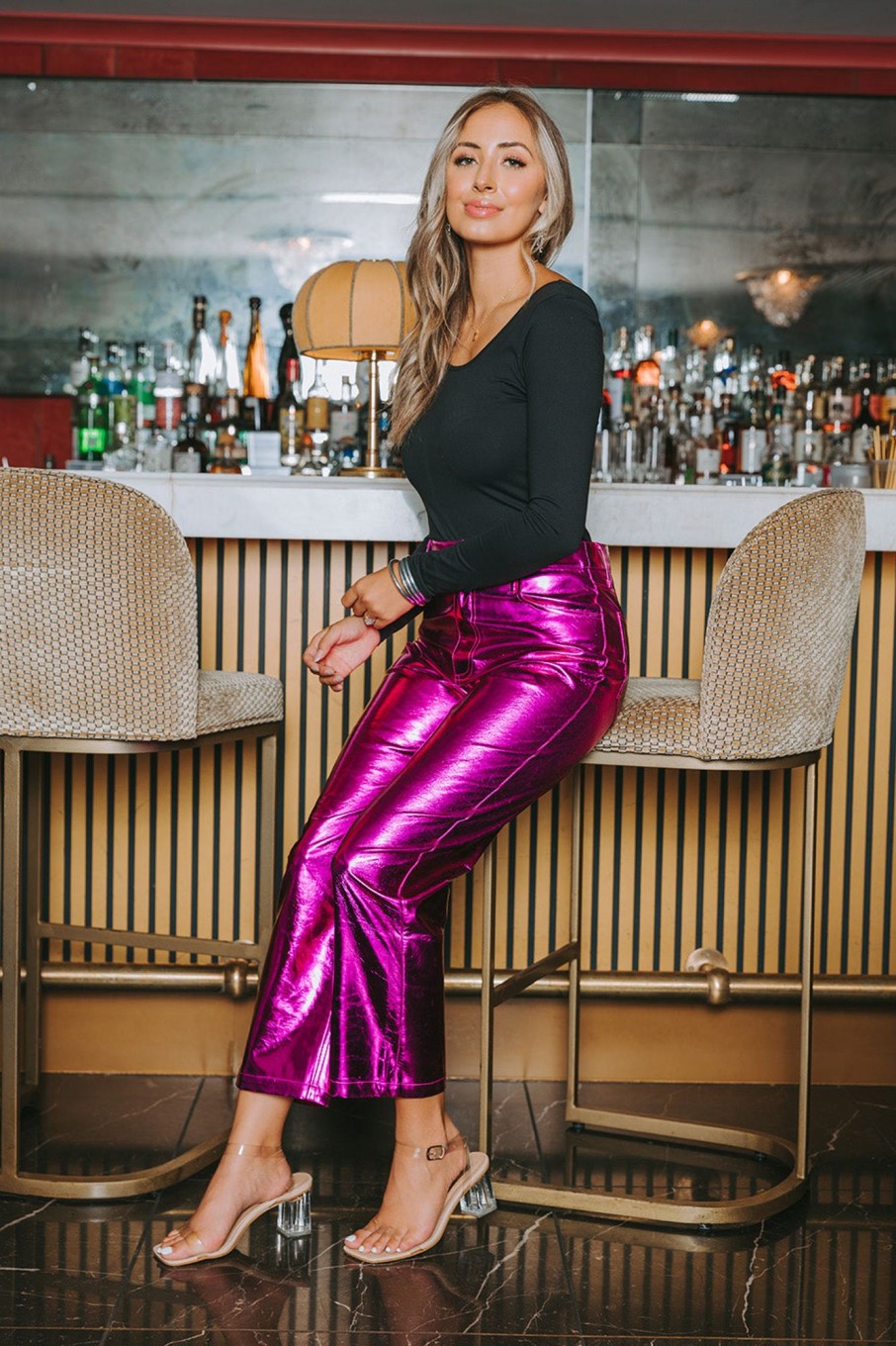 Bottoms BuddyLove Clothing Label | Buddylove Travolta High-Rise Metallic Pants - Electric