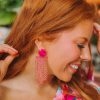 Accessories Treasure Jewels | Bedazzled Statement Earrings - Fuchsia