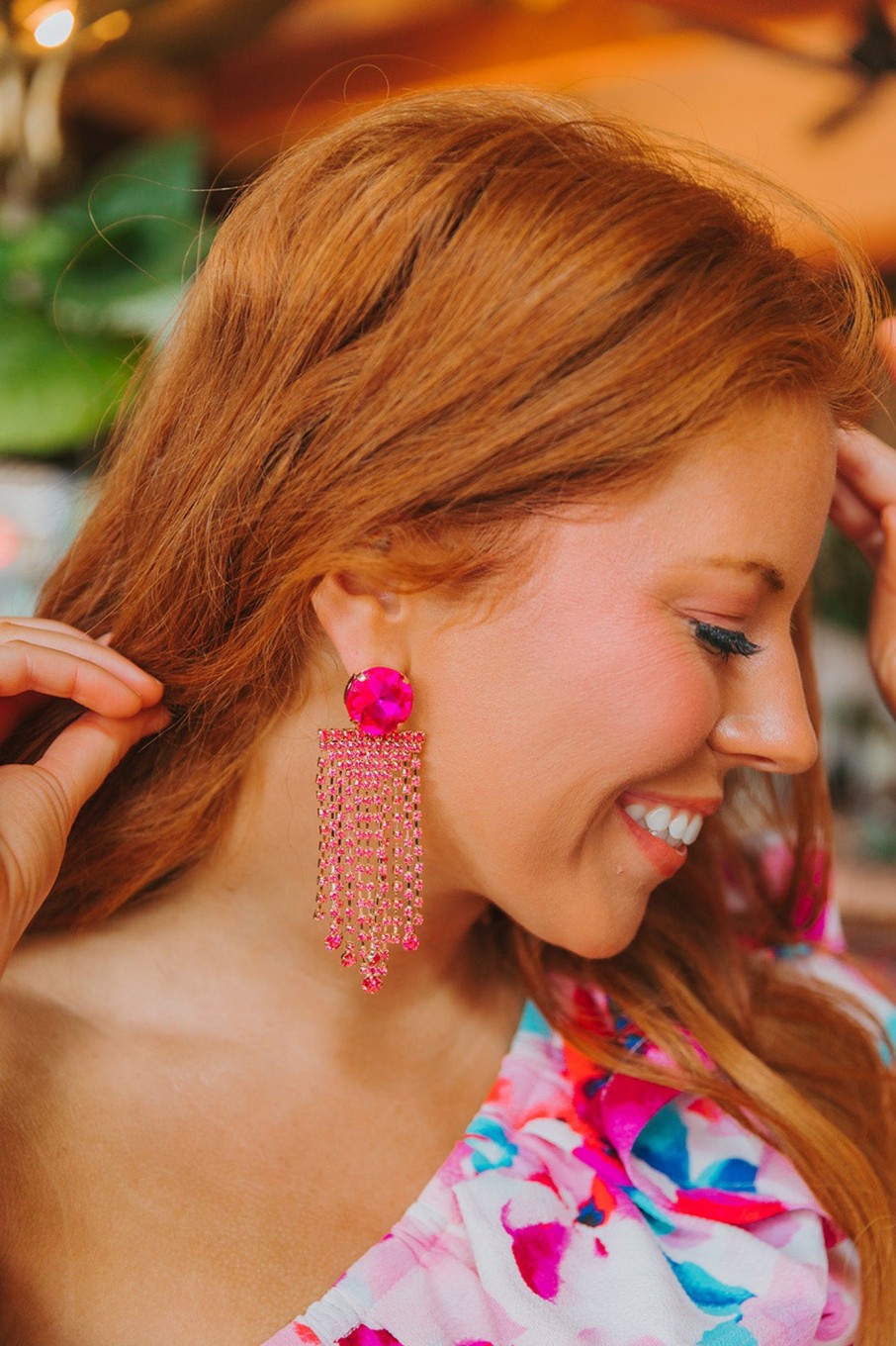 Accessories Treasure Jewels | Bedazzled Statement Earrings - Fuchsia