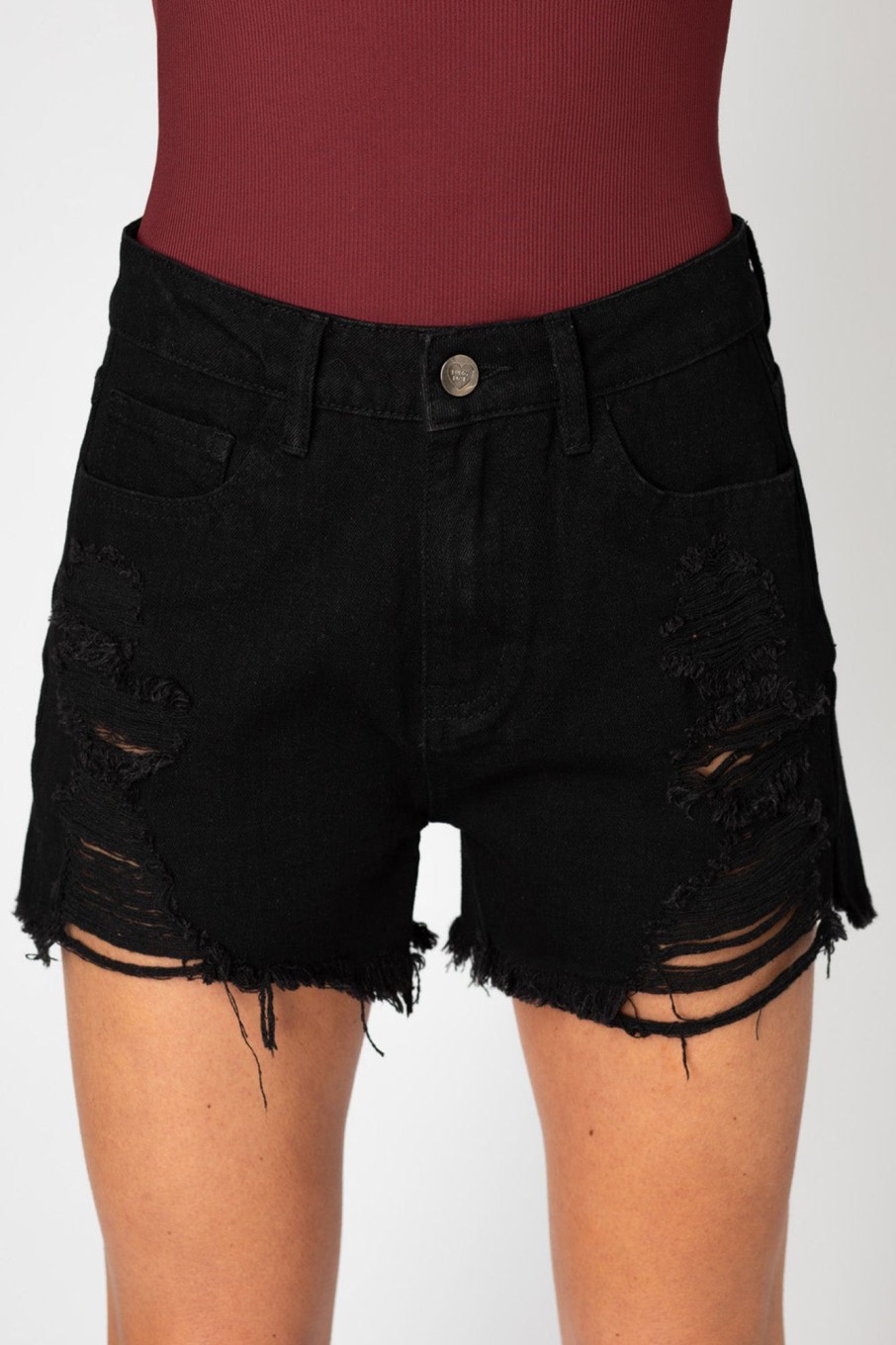 Bottoms BuddyLove Clothing Label | Buddylove Sheriff Distressed High-Waisted Denim Shorts - Black