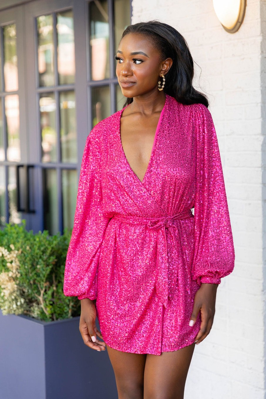 Dresses BuddyLove Clothing Label | Buddylove Adeline Sequin Wrap Dress - Guava