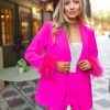 Blazers And Sets BuddyLove Clothing Label | Buddylove Elle Feather Trim Blazer - Azalea