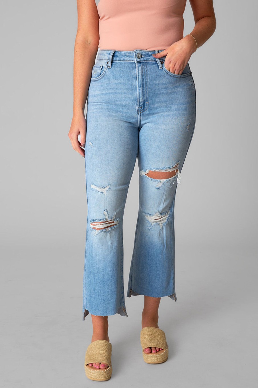 Bottoms Hidden | Happi High Rise Distressed Jean - Light Blue