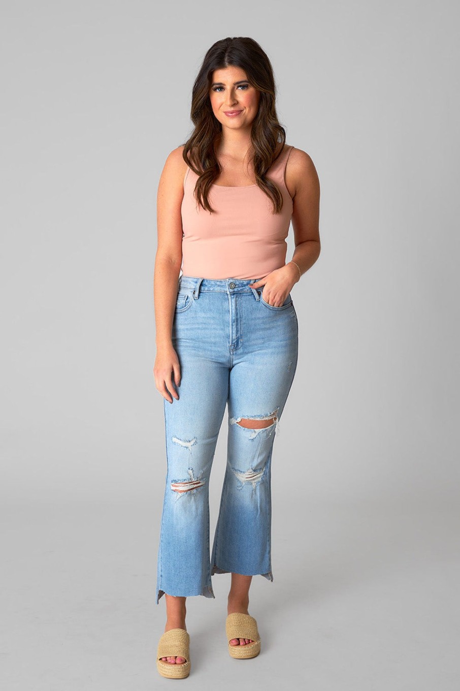 Bottoms Hidden | Happi High Rise Distressed Jean - Light Blue