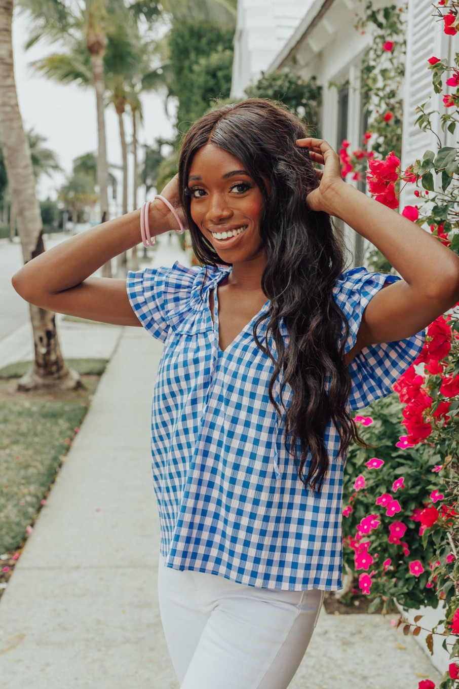 Tops BuddyLove Clothing Label | Buddylove Carla Ruffle Eyelet Top - Nantucket