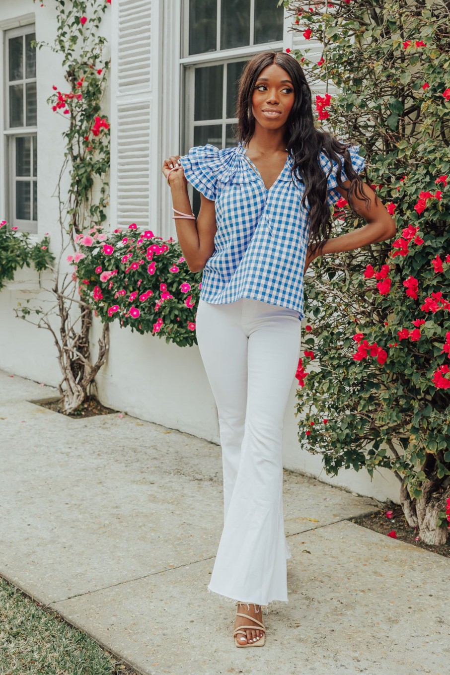 Tops BuddyLove Clothing Label | Buddylove Carla Ruffle Eyelet Top - Nantucket