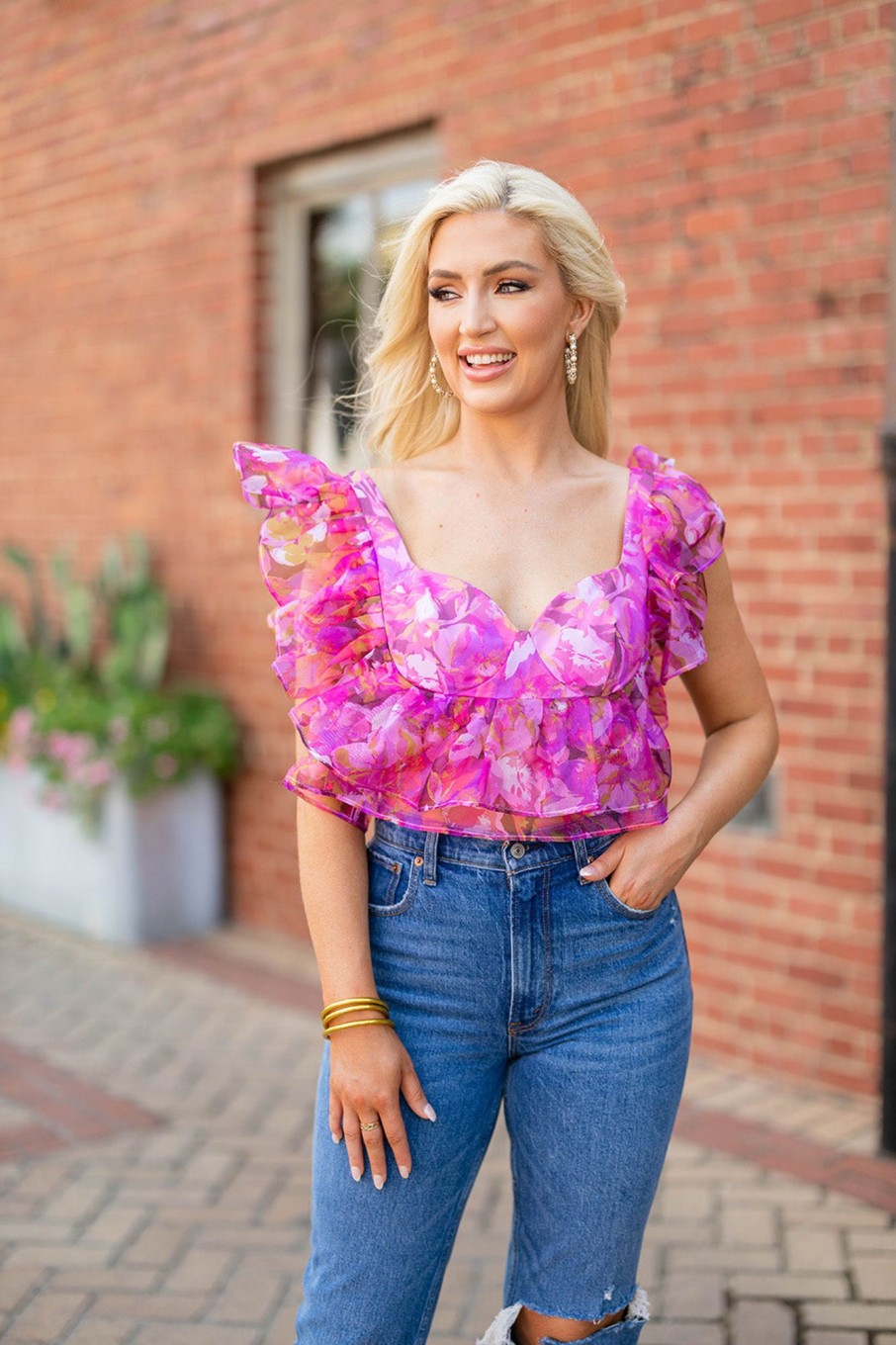 Tops BuddyLove Clothing Label | Buddylove Madeline Ruffle Sleeve Bustier Top - Off To Paradise