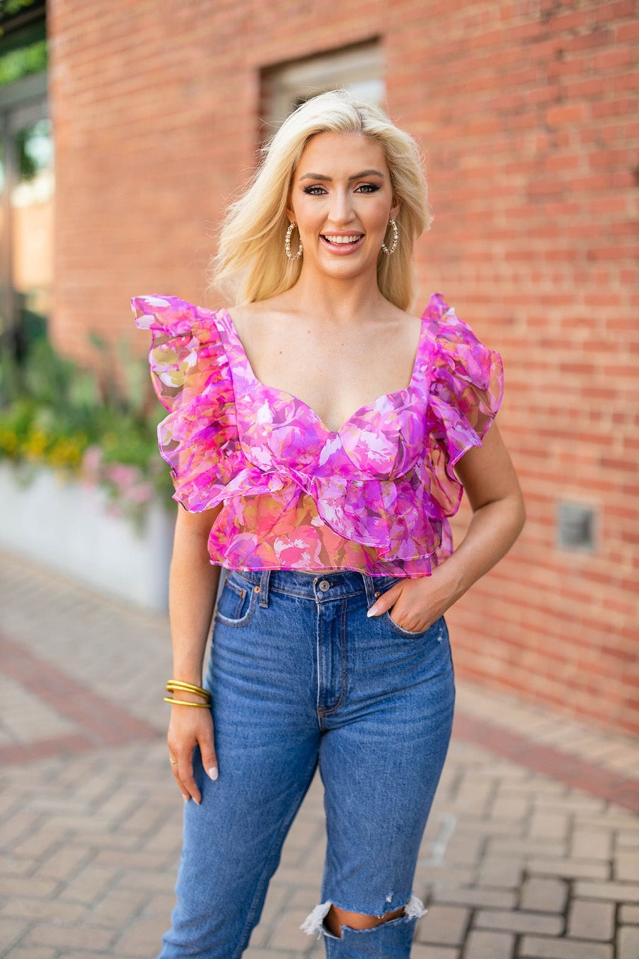 Tops BuddyLove Clothing Label | Buddylove Madeline Ruffle Sleeve Bustier Top - Off To Paradise