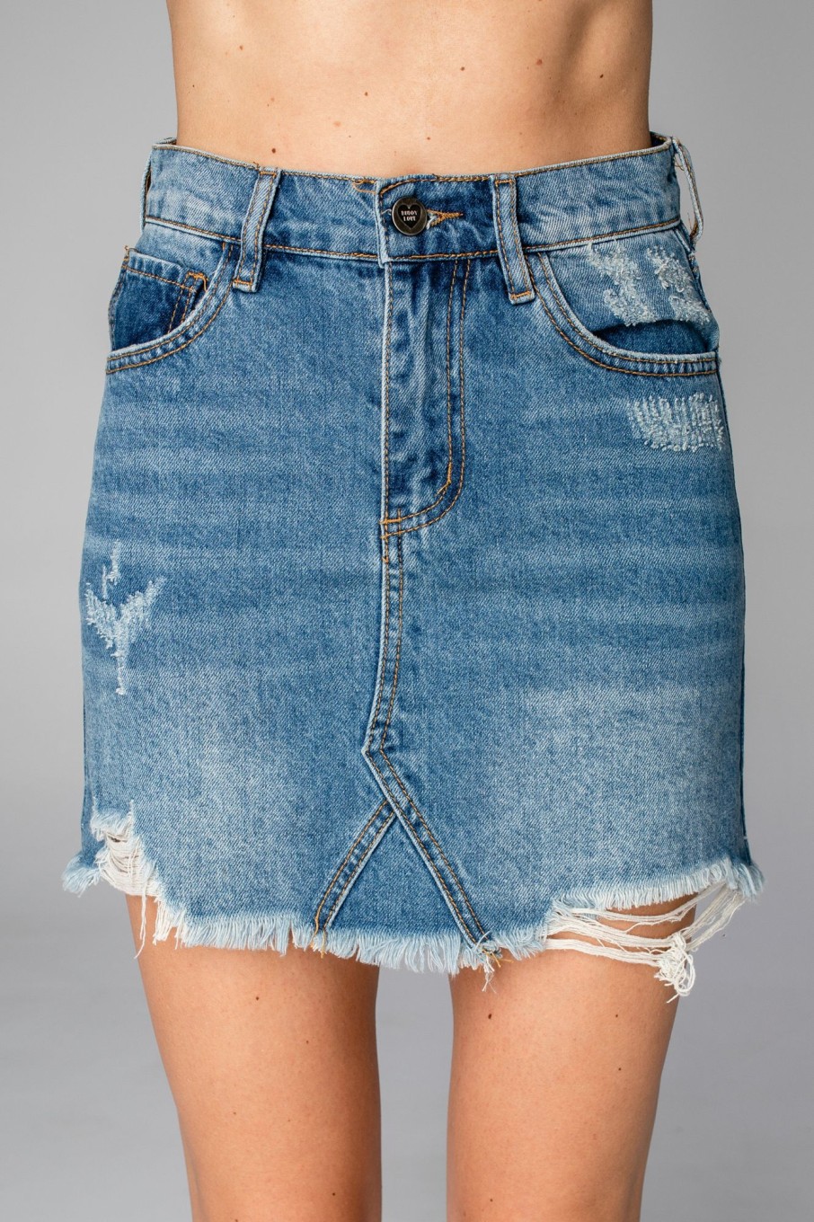 Bottoms BuddyLove Clothing Label | Buddylove Sharon Distressed Denim Mini Skirt - Medium Wash