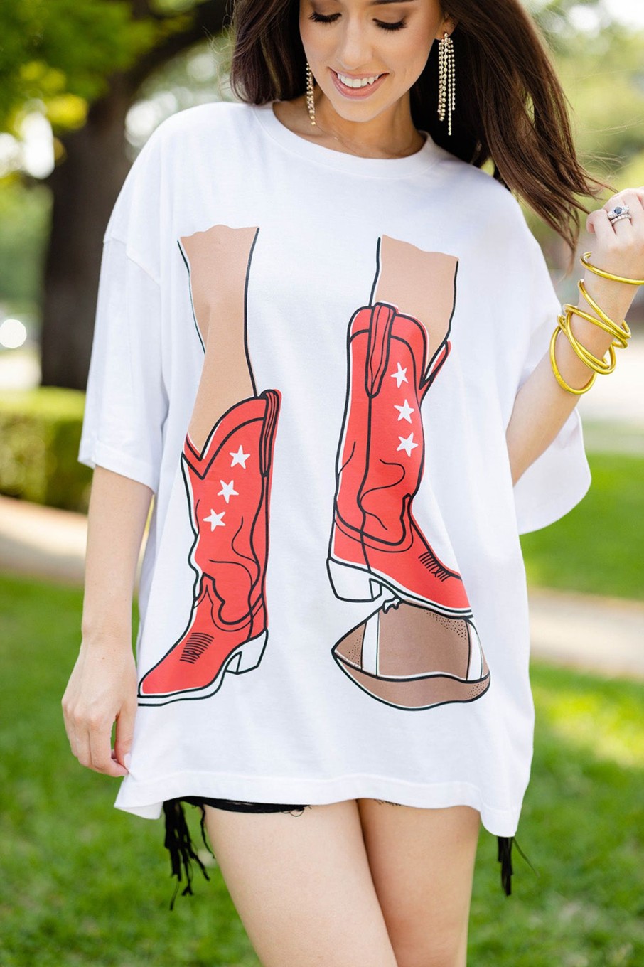 Tops BuddyLove Clothing Label | Buddylove Marshall Oversized Graphic Tee - Football Boots Red