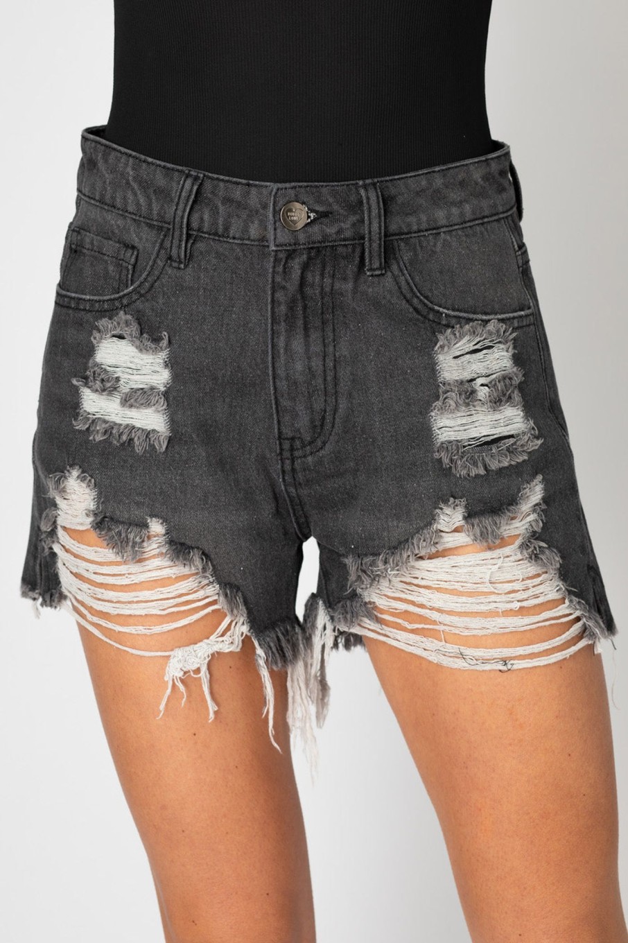 Bottoms BuddyLove Clothing Label | Buddylove Sheriff Distressed High-Waisted Denim Shorts - Grey