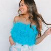 Tops BuddyLove Clothing Label | Buddylove Fancy Strapless Feather Crop Top - Azure Blue