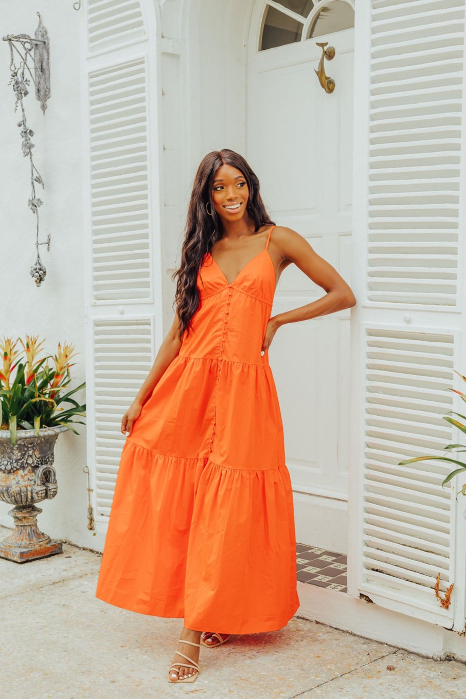 Dresses BuddyLove Clothing Label | Buddylove Kenna Tiered Maxi Dress - Tangerine