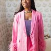 Tops BuddyLove Clothing Label | Buddylove Elle Feather Trim Blazer - Pink