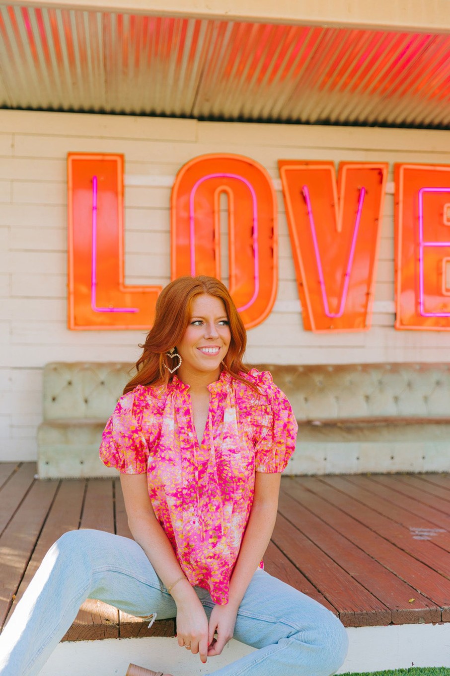 Tops BuddyLove Clothing Label | Buddylove Essie Ruffle Short Sleeve Top - Strawberry Lemonade