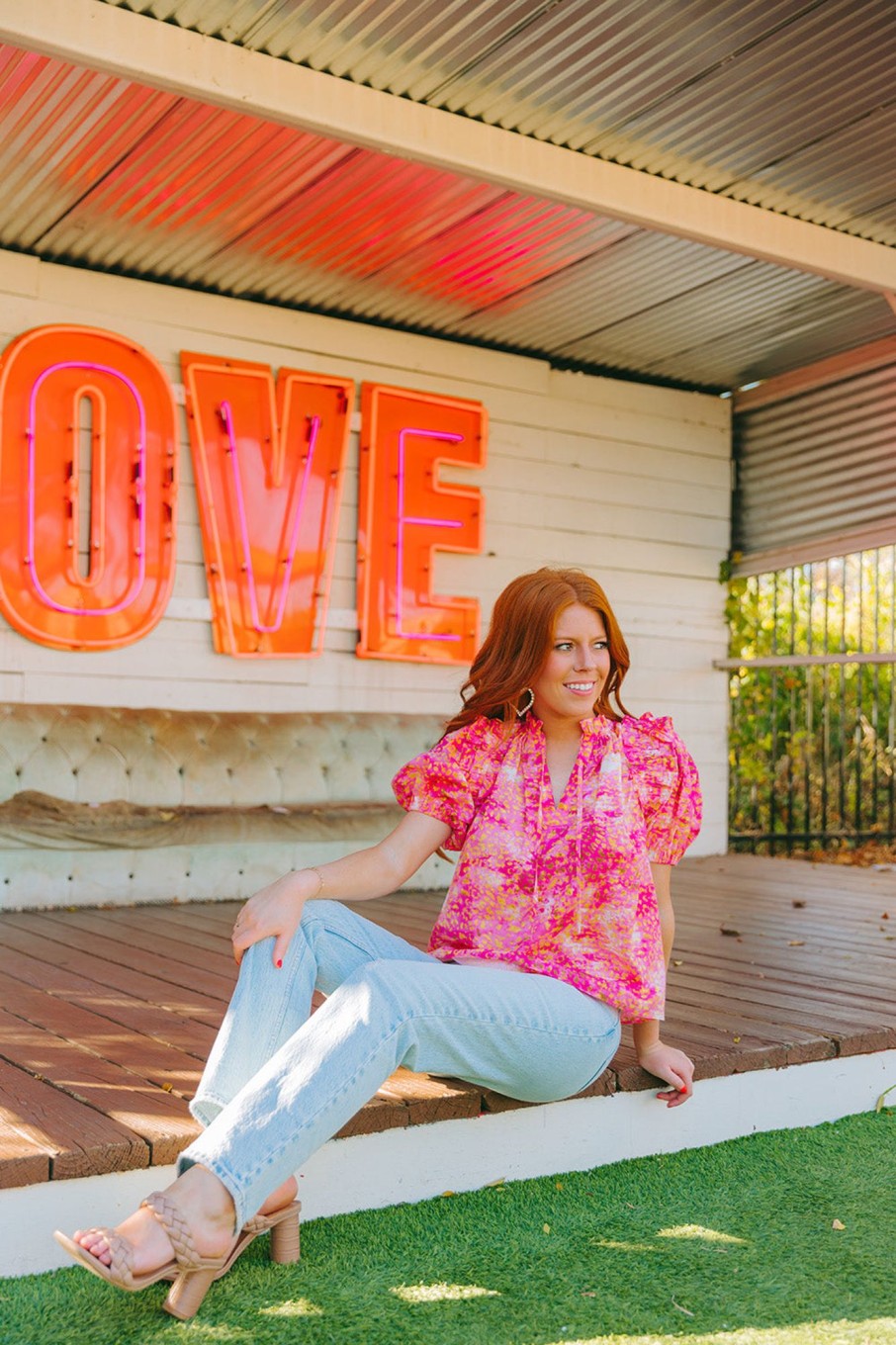 Tops BuddyLove Clothing Label | Buddylove Essie Ruffle Short Sleeve Top - Strawberry Lemonade