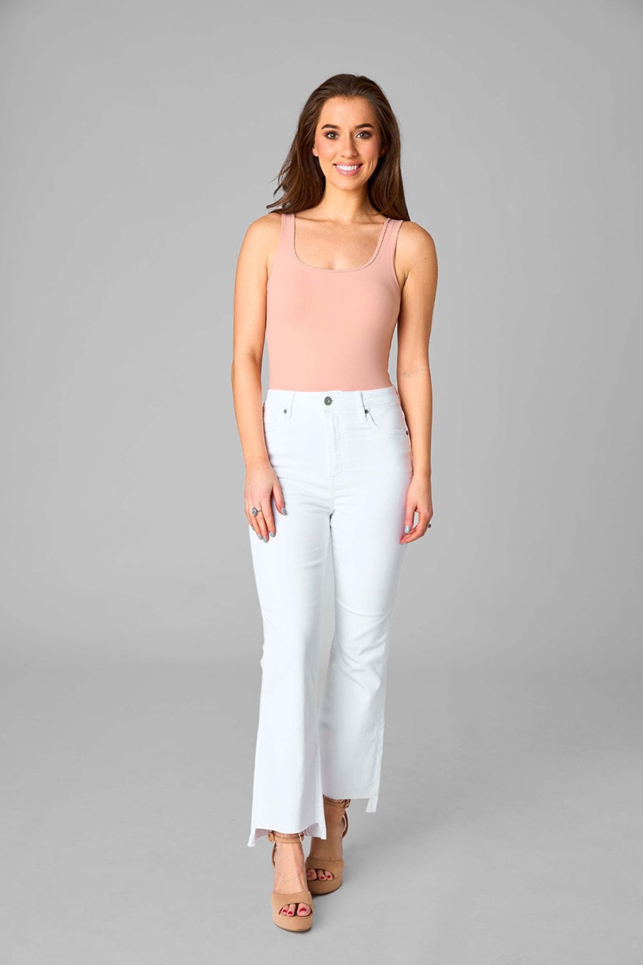 Bottoms Hidden | Happi High Rise Distressed Jean - White