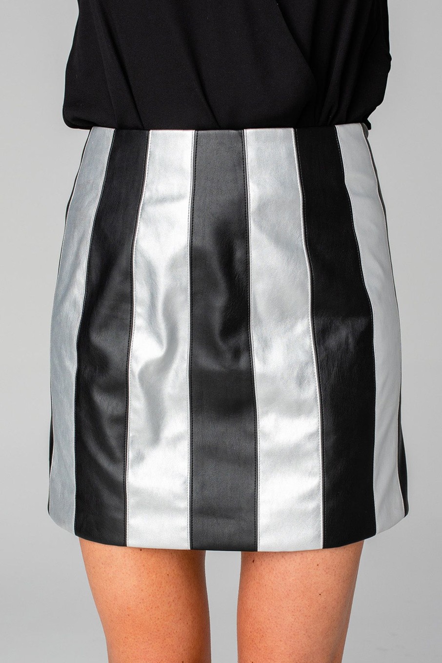 Bottoms BuddyLove Clothing Label | Buddylove Janelle Vegan Leather Skirt - Black/Silver