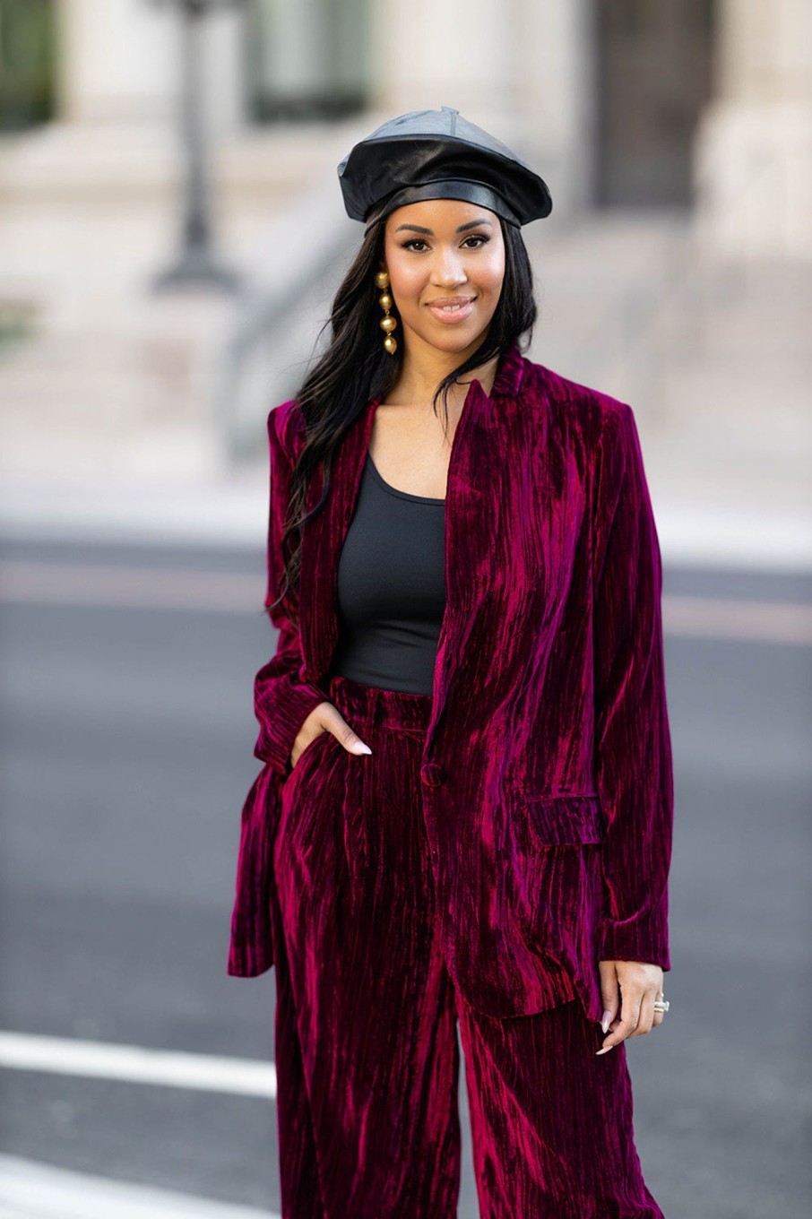 Outerwear BuddyLove Clothing Label | Buddylove Heff Crushed Velvet Blazer - Cabernet