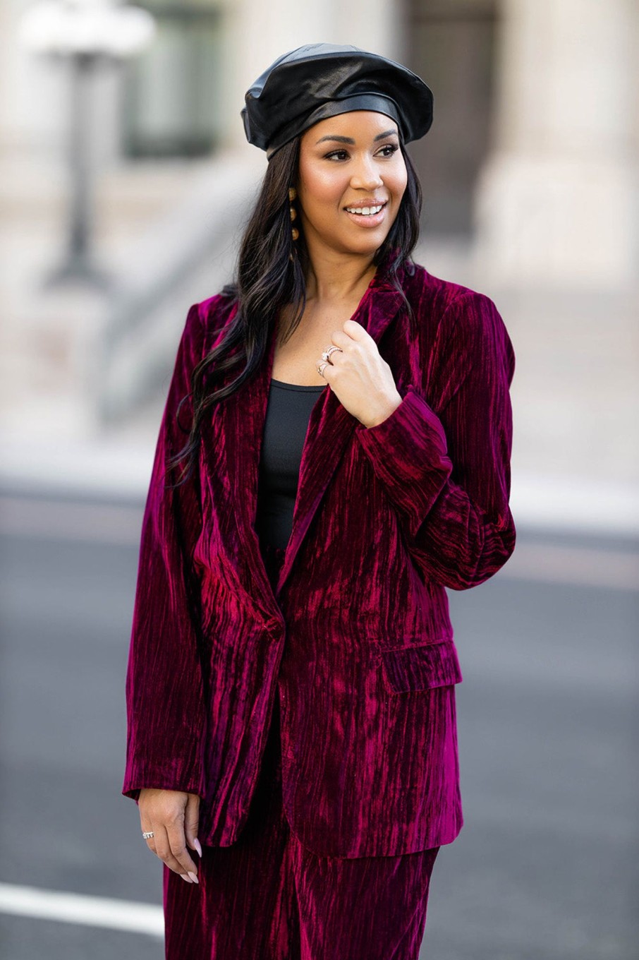 Outerwear BuddyLove Clothing Label | Buddylove Heff Crushed Velvet Blazer - Cabernet