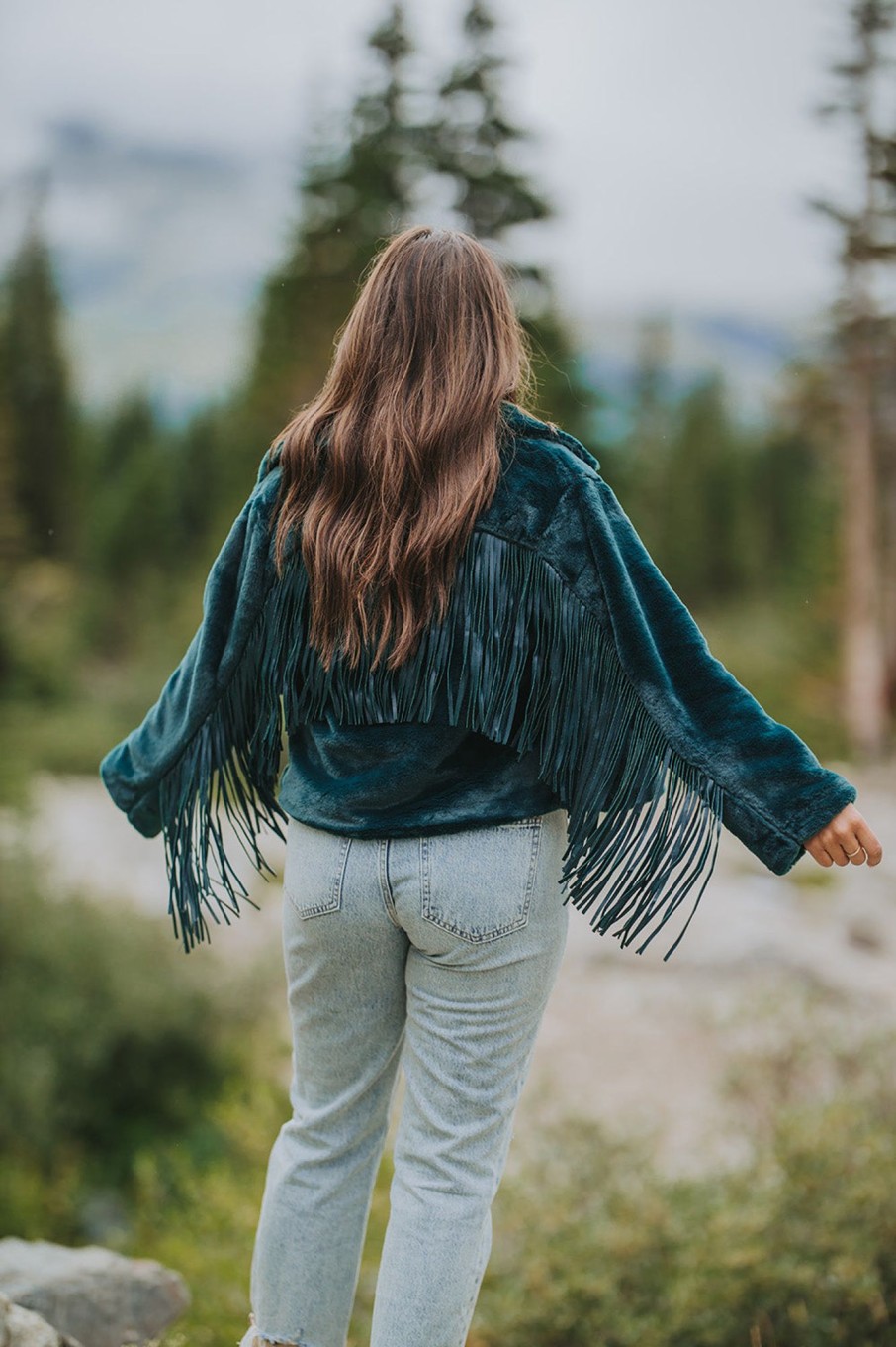 Outerwear BuddyLove Clothing Label | Buddylove Skylar Fringe Faux Fur Jacket - Jade