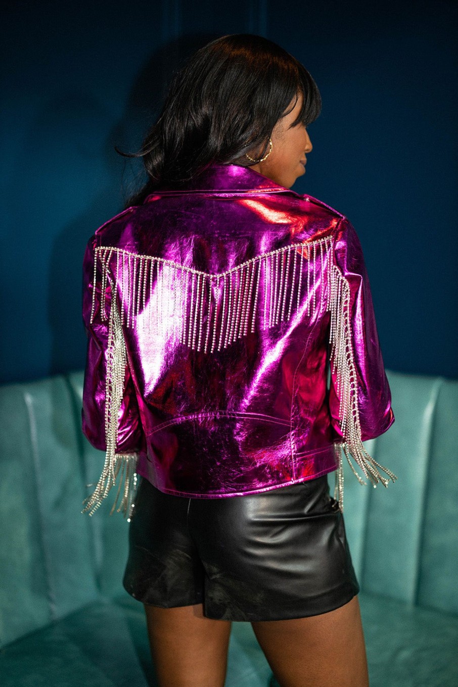 Outerwear BuddyLove Clothing Label | Buddylove Rife Crystal Fringe Metallic Jacket - Electric