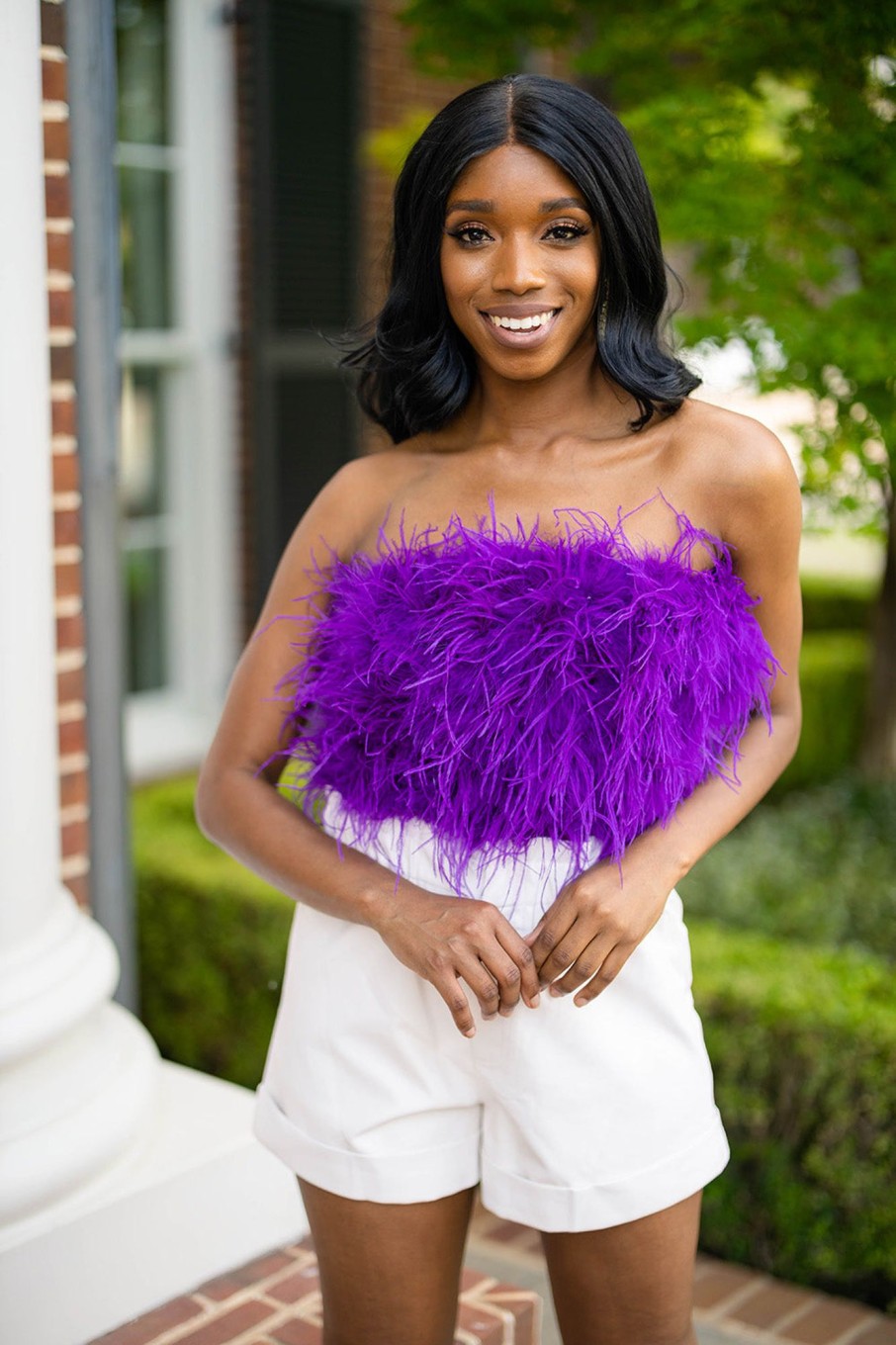 Tops BuddyLove Clothing Label | Buddylove Fancy Strapless Feather Crop Top - Purple