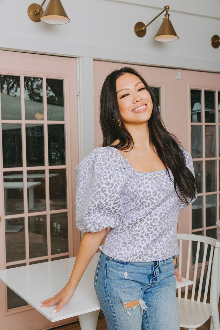 Tops BuddyLove Clothing Label | Buddylove Billie Smocked Puff Sleeve Top - Lavender Field