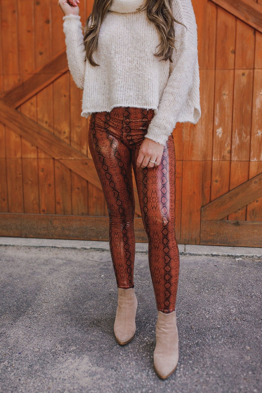 Bottoms BuddyLove Clothing Label | Buddylove Mila Patent Vegan Leather Legging - Cognac Snake