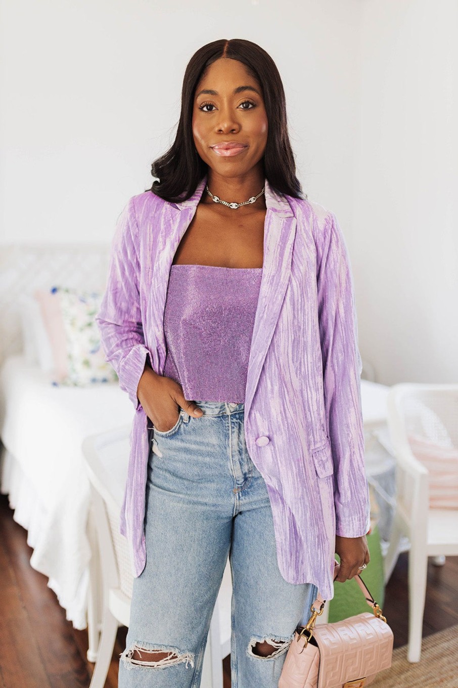 Tops BuddyLove Clothing Label | Buddylove Heff Crushed Velvet Blazer - Lavender