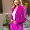 Blazers And Sets BuddyLove Clothing Label | Buddylove Heff Crushed Velvet Blazer - Fuchsia