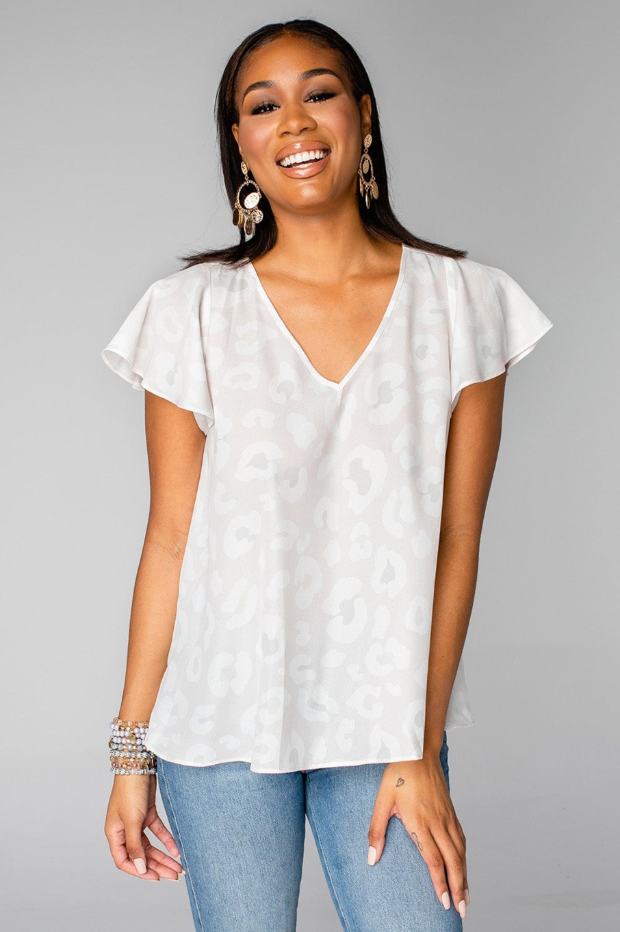 Tops BuddyLove Clothing Label | Buddylove Avril Flutter Sleeve V-Neck Top - Vanilla