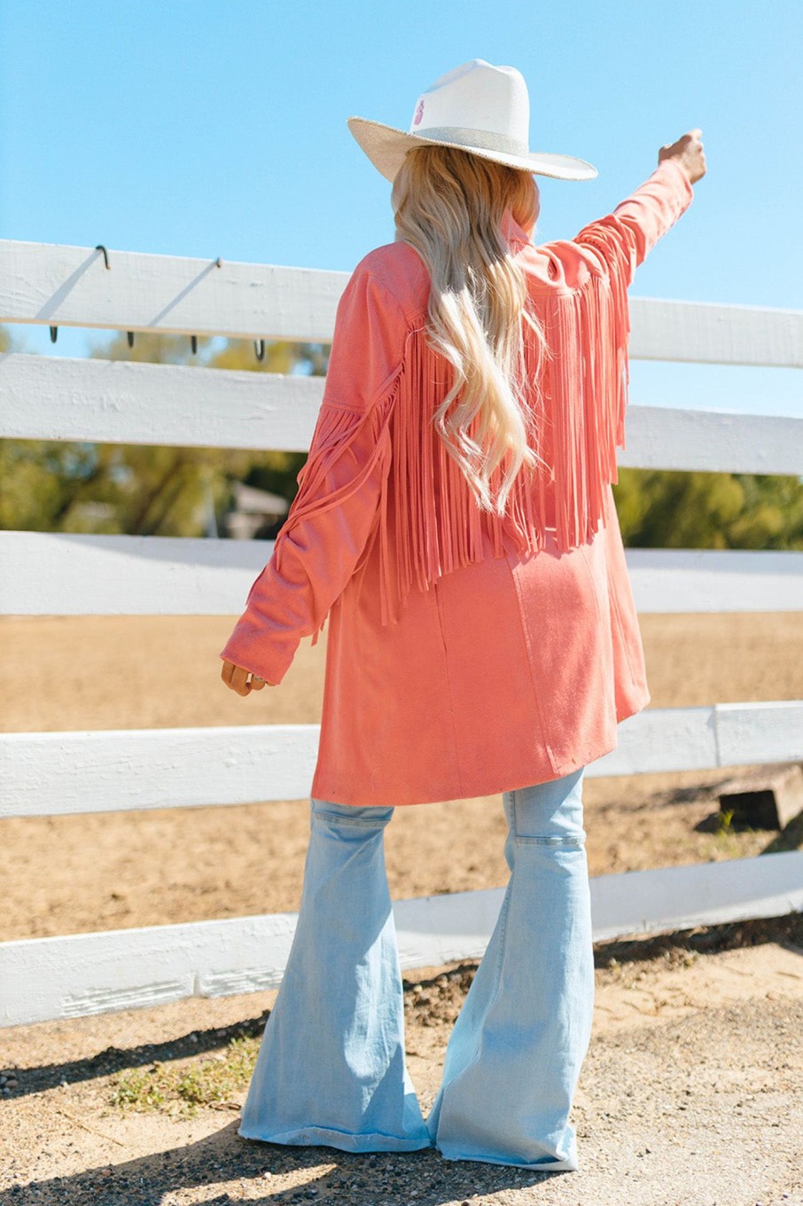 Tops BuddyLove Clothing Label | Buddylove Dutton Fringe Suede Jacket - Coral