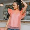 Tops BuddyLove Clothing Label | Buddylove Kaycee Organza Ruffle Sleeve Top - Salmon