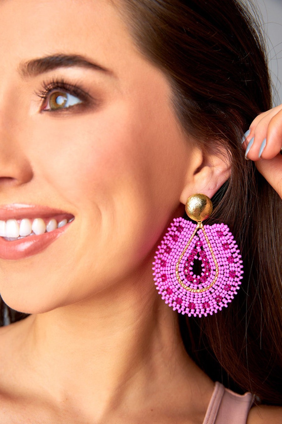 Accessories Treasure Jewels | Marina Beaded Statement Earrings - Hot Pink