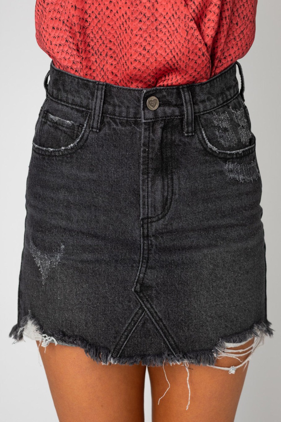 Bottoms BuddyLove Clothing Label | Buddylove Sharon Distressed Denim Mini Skirt - Grey