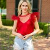 Tops BuddyLove Clothing Label | Buddylove Kaycee Organza Ruffle Sleeve Top - Red