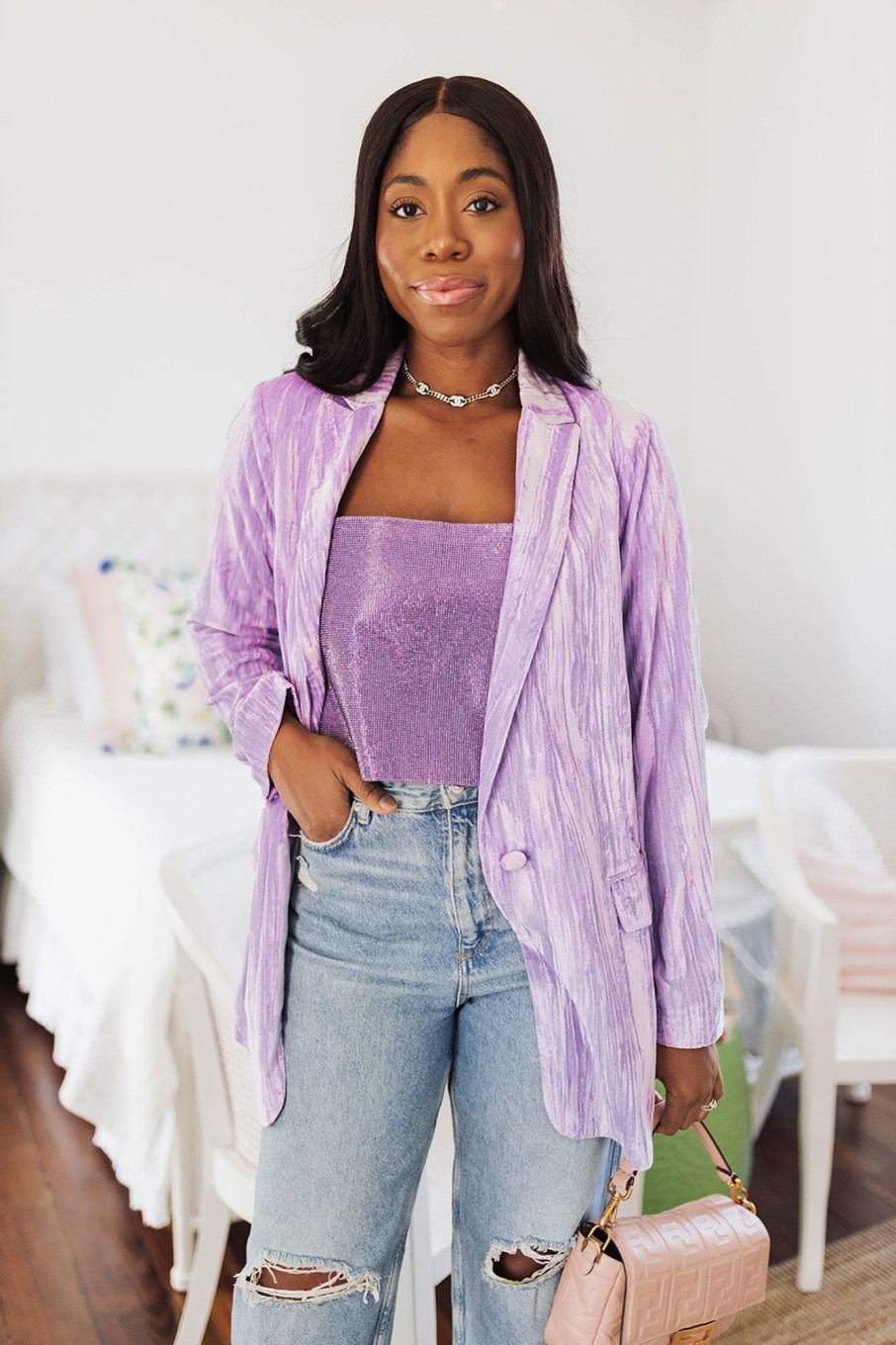 Outerwear BuddyLove Clothing Label | Buddylove Heff Crushed Velvet Blazer - Lavender