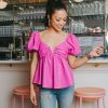 Tops BuddyLove Clothing Label | Buddylove Houston Puff Sleeve Top - Magenta